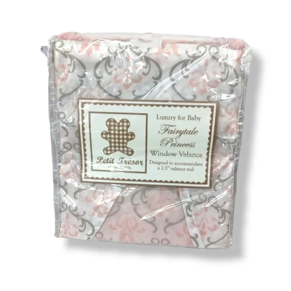 Petit Tresor Princess Window Valance Pink Gray Damask NEW In‎ Package